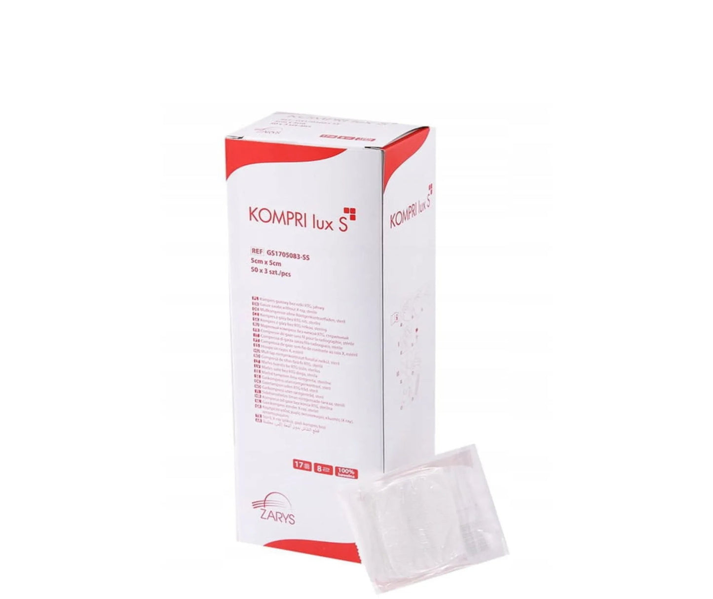 Kompresy gazowe jałowe ZARYS KOMPRI LUX S 5 × 5 cm – 3 szt. (50 blistrów × 3 szt.)