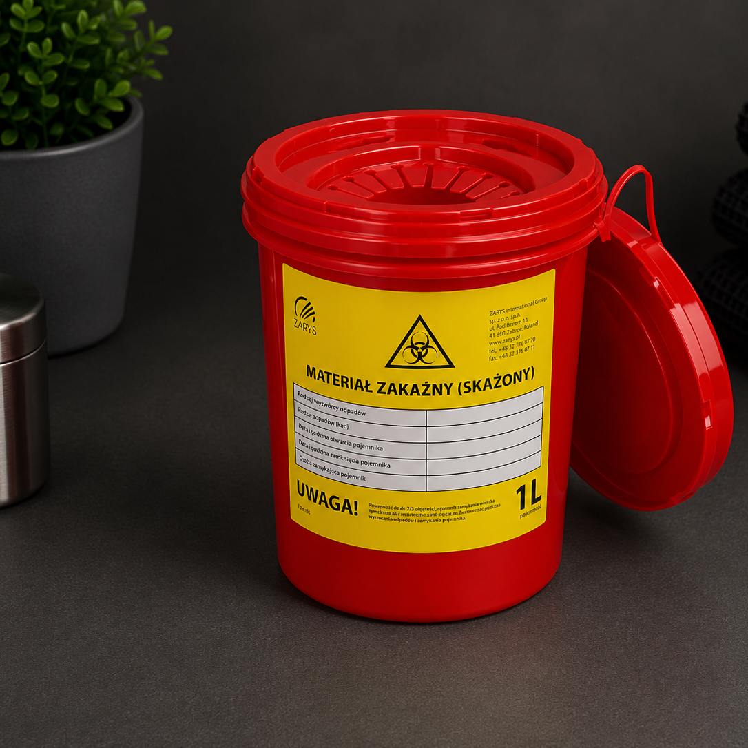 Pojemnik na Odpady Medyczne Ostre 1L, NEUPLAST – Czerwony