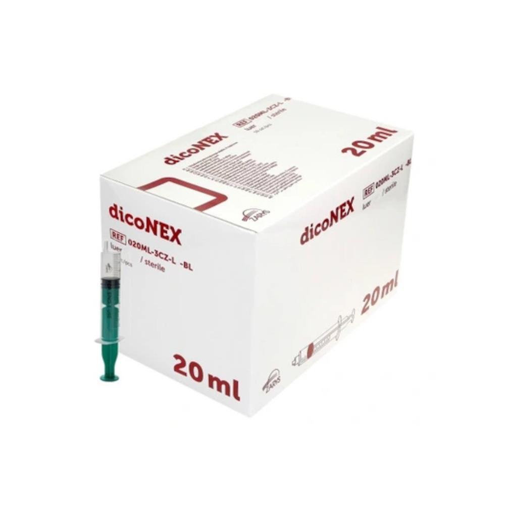 Strzykawka ZARYS DicoNEX Luer Lock 20 ml – zielony tłok, 50 szt.
