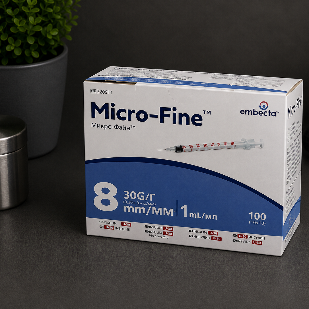 Strzykawki insulinowe Embecta (dawniej BD) Micro-Fine™ Plus 1 ml 30G × 8 mm – sterylne, 100 szt.