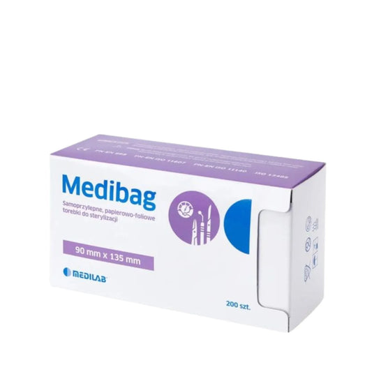 Torebki do Sterylizacji MEDIBAG Papierowo-Foliowe Samoprzylepne 90 × 135 mm – 200 szt. MEDILAB