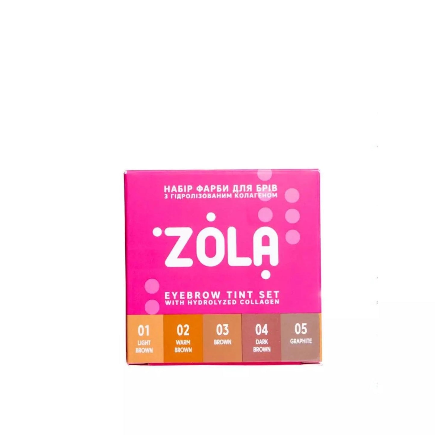 ZOLA Zestaw Farbek do Brwi z Kolagenem w Saszetkach + Aktywator 3% – 5 Kolorów