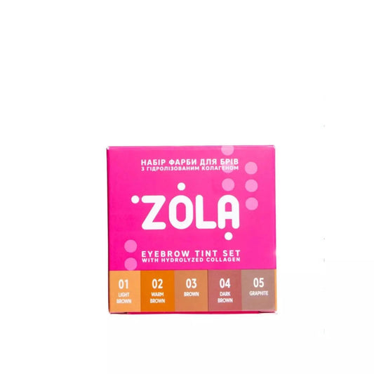 ZOLA Zestaw Farbek do Brwi z Kolagenem w Saszetkach + Aktywator 3% – 5 Kolorów
