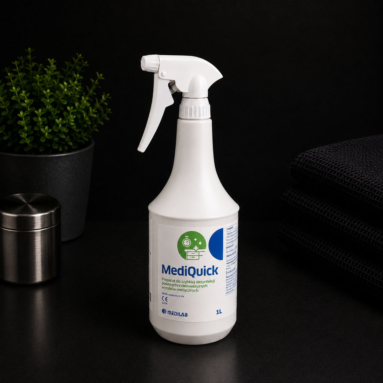 MediQuick 1000 ml ze Spryskiwaczem – Preparat do Dezynfekcji Powierzchni MEDILAB