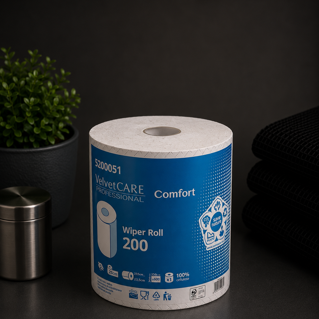 Czyściwo przemysłowe VELVET CARE Professional 200, 100% celuloza, 200 m - Rolka