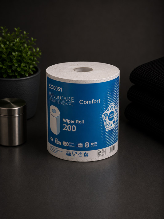 Czyściwo przemysłowe VELVET CARE Professional 200, 100% celuloza, 200 m - Rolka