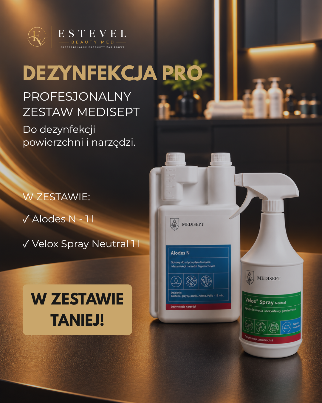 Estevel Dezynfekcja PRO – Zestaw z preparatami MEDISEPT do mycia i dezynfekcji