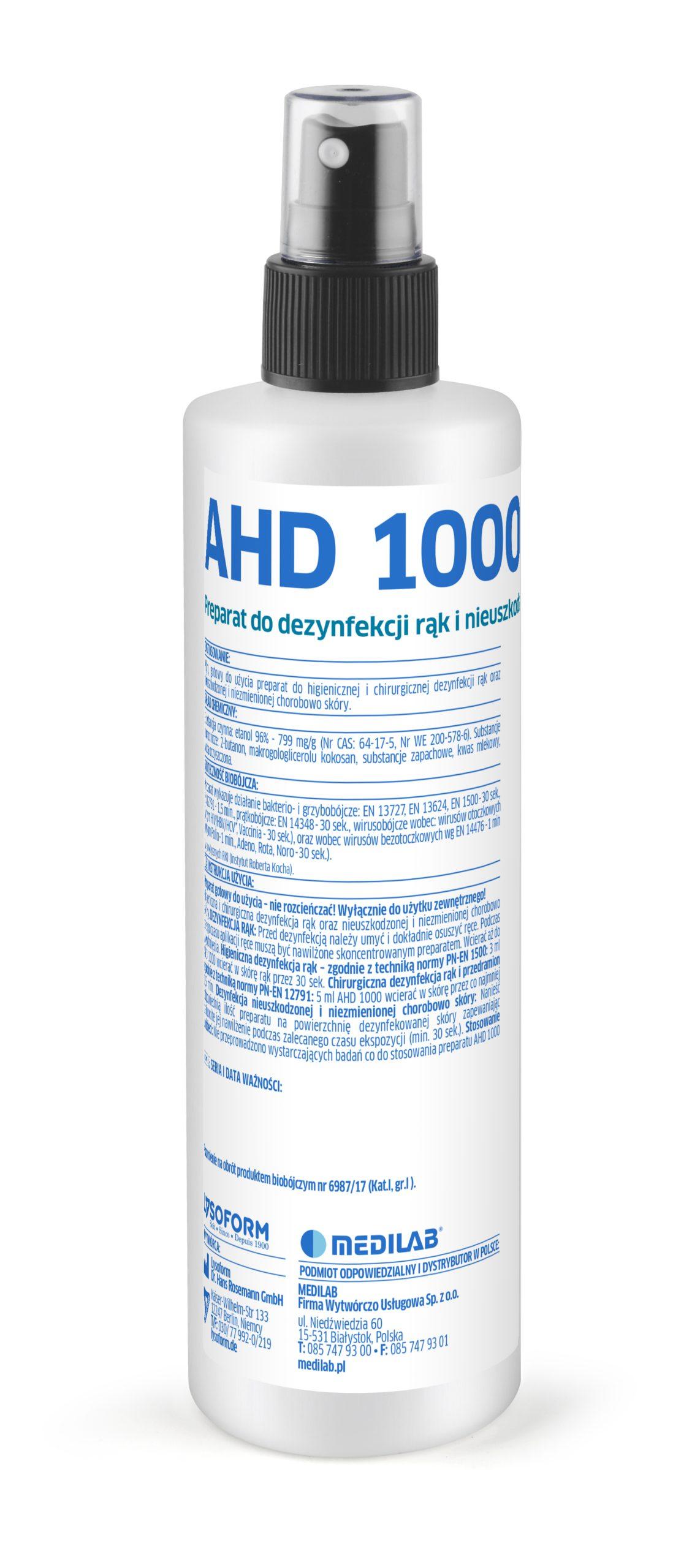 AHD 1000 250 ml z atomizerem LYSOFORM – preparat do dezynfekcji rąk i skóry