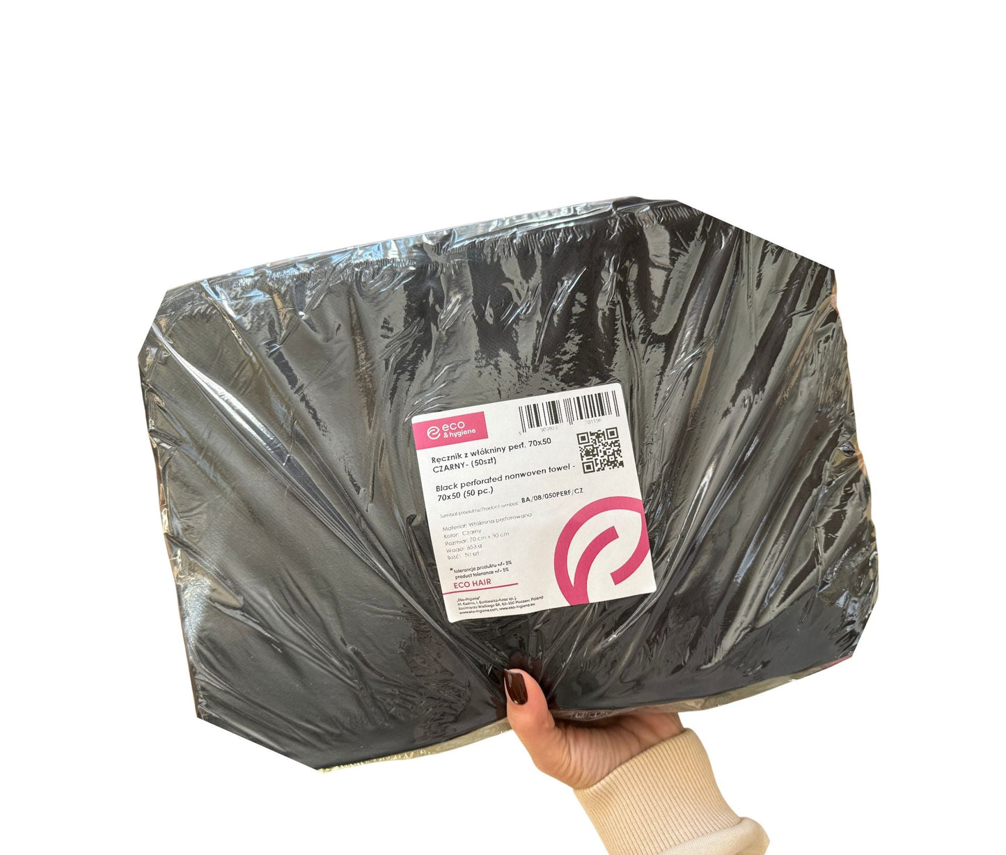 Ręcznik fryzjerski z włókniny perforowany czarny EKO HIGIENA 70 × 50 cm – 50 szt.