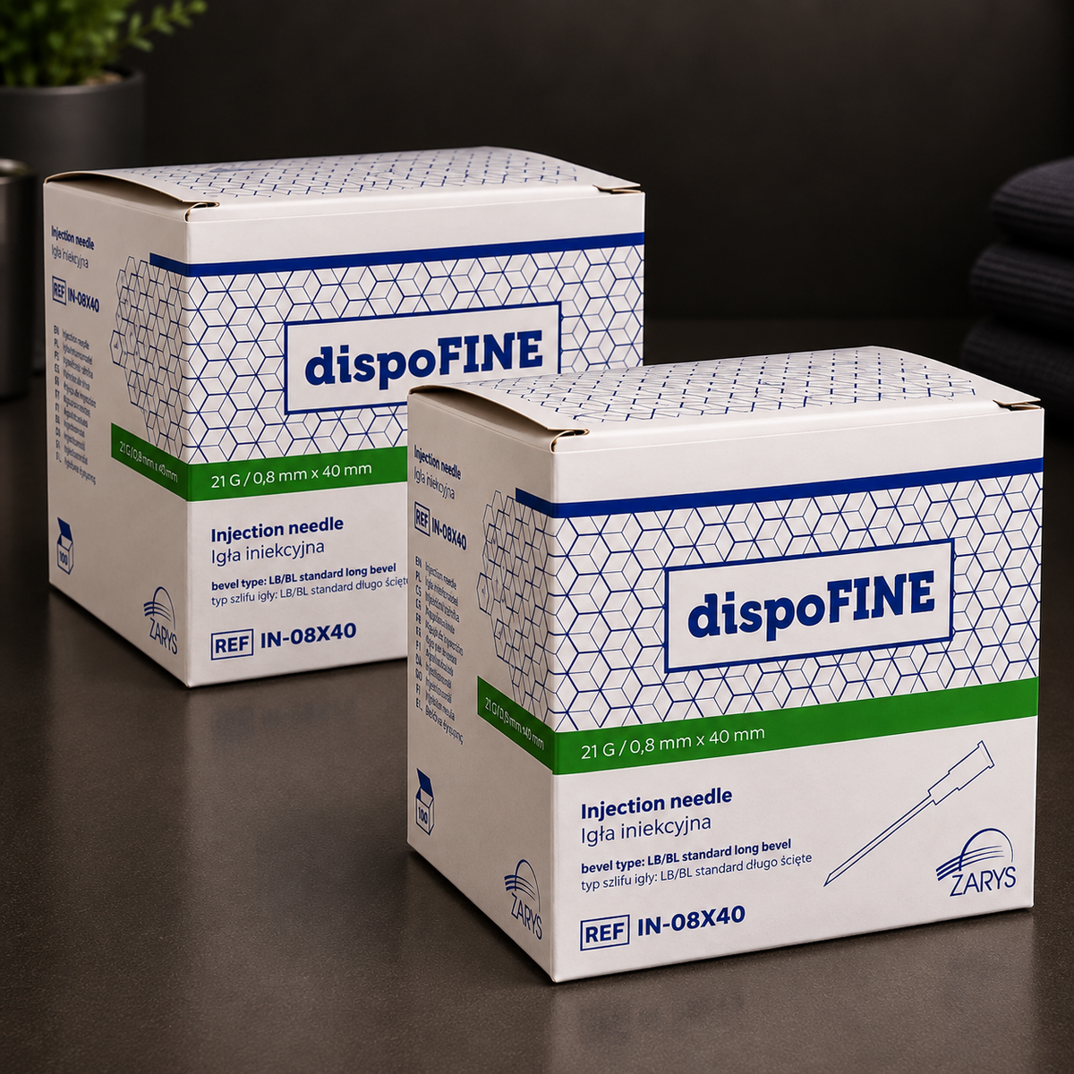 dispoFINE PRO – Igły Iniekcyjne 21G 0,8 × 40 mm, ZARYS – 2 × 100 szt.