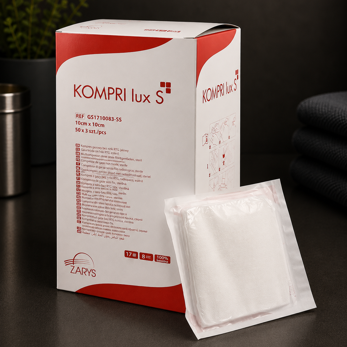 Kompresy Gazowe Jałowe - KOMPRI LUX S 17N 8W 10 × 10 cm, ZARYS - 3 szt. (50 blistrów × 3 szt.)