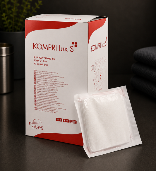 Kompresy Gazowe Jałowe - KOMPRI LUX S 17N 8W 10 × 10 cm, ZARYS - 3 szt. (50 blistrów × 3 szt.)