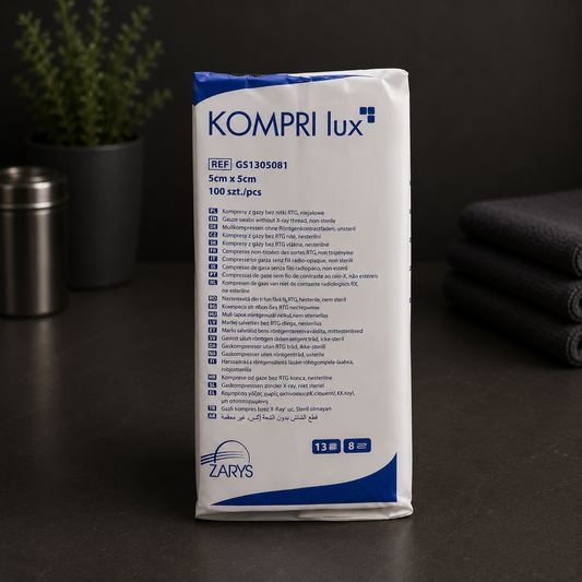 Kompresy Gazowe Niejałowe KOMPRI LUX 13N 12W 5 × 5cm, ZARYS – 100 szt.