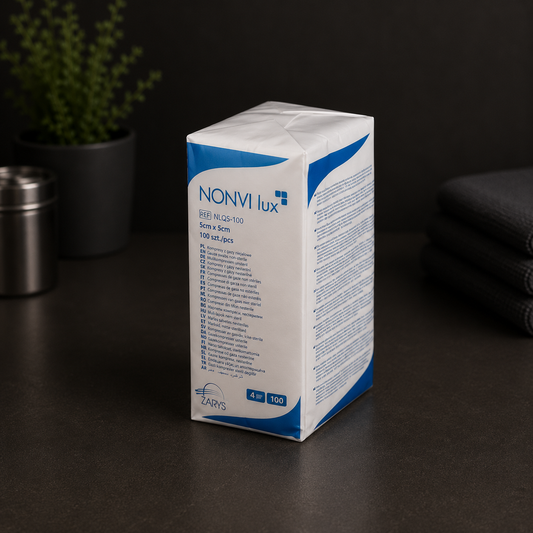 Kompresy Włókninowe Niejałowe NONVI LUX 30G 4W 5 × 5 cm, ZARYS - 100 szt.