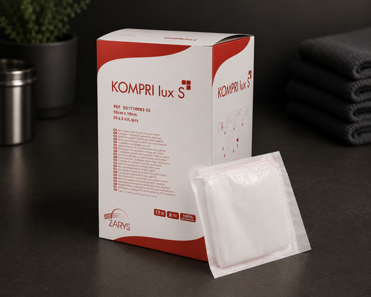 Kompresy Gazowe Jałowe KOMPRI LUX S 17N 8W, 10 × 10 cm, ZARYS – 10 szt.