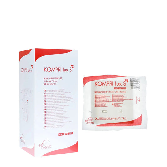 Kompresy gazowe jałowe ZARYS KOMPRI LUX S 7,5 × 7,5 cm – 3 szt. (50 blistrów × 3 szt.)