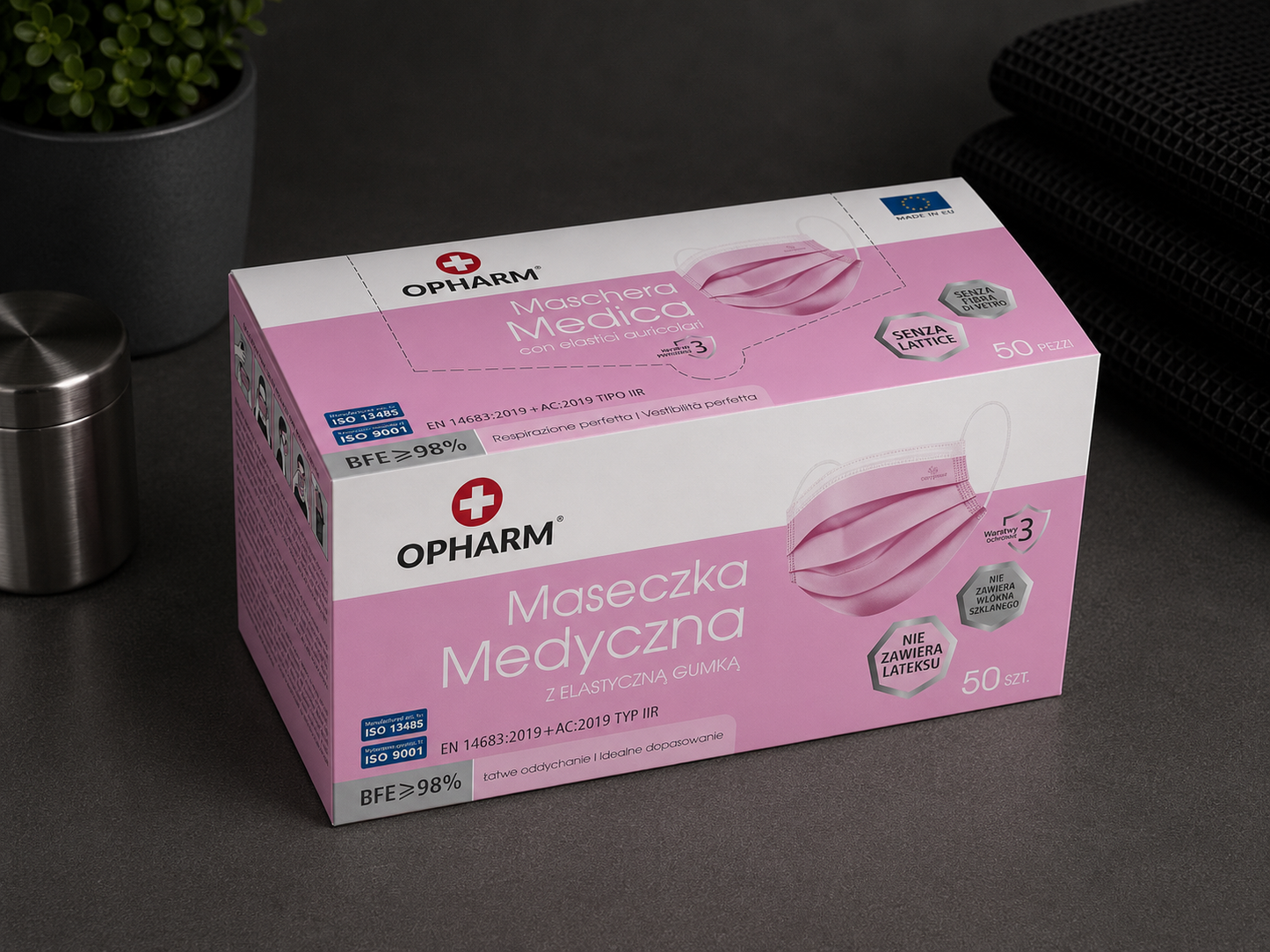 Maseczka Medyczna Chirurgiczna Typ IIR, OPHARM – Różowa, 50 szt.