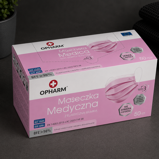 Maseczka Medyczna Chirurgiczna Typ IIR, OPHARM – Różowa, 50 szt.