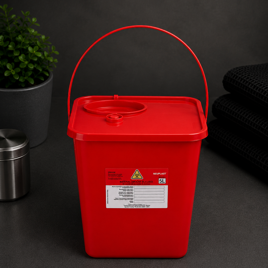 Pojemnik na Odpady Medyczne Ostre z Pokrywą 5L, NEUPLAST – Czerwony