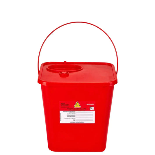 Pojemnik na Odpady Medyczne Ostre z Pokrywą 5 L NEUPLAST – Czerwony