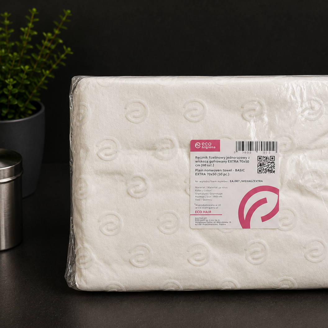 Ręcznik Fryzjerski z Włókniny Perforowanej 70 × 50 cm, EKO-HIGIENA – Biały, 50 szt.