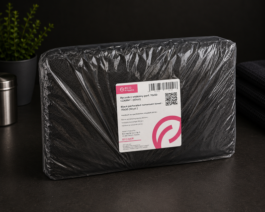 Ręcznik Fryzjerski z Włókniny Perforowany 70 × 50 cm.  EKO HIGIENA – Czarny, 50 szt.