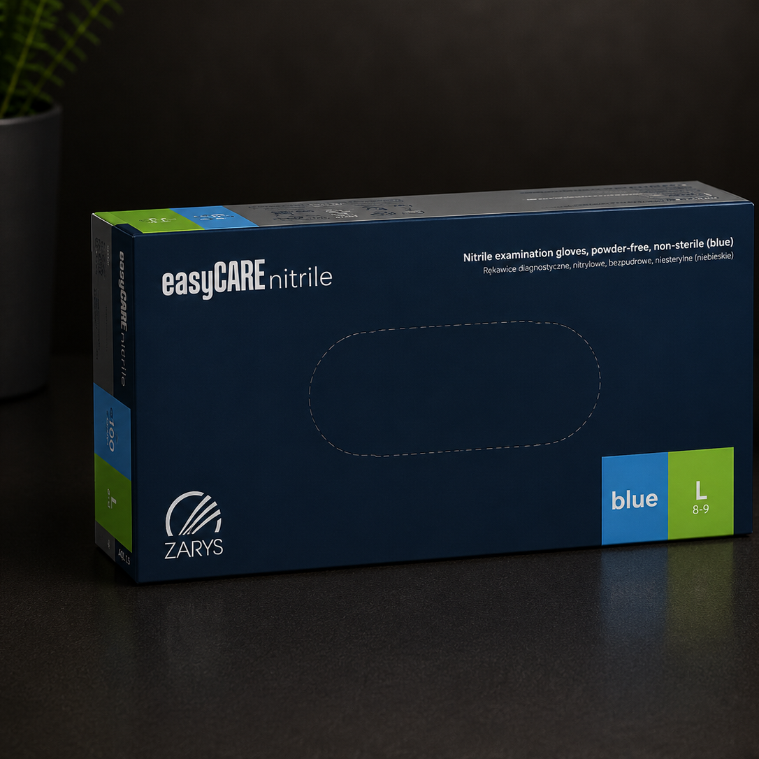 Rękawiczki Nitrylowe Bezpudrowe easyCARE Blue, ZARYS – 100 szt.