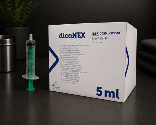 Strzykawka DicoNEX Luer 5 ml Zielony Tłok, ZARYS – 100 szt.