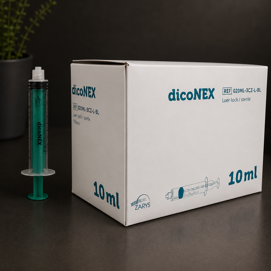 Strzykawka DicoNEX Luer Lock 10 ml Zielony Tłok, ZARYS – 100 szt.