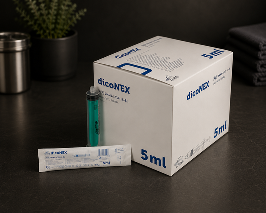 Strzykawka DicoNEX Luer Lock 5 ml, Zielony Tłok, Sterylna, ZARYS - 100 szt.