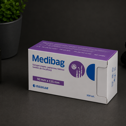 Torebki do Sterylizacji MEDIBAG Papierowo-Foliowe Samoprzylepne 90 × 135 mm, MEDILAB  – 200 szt.