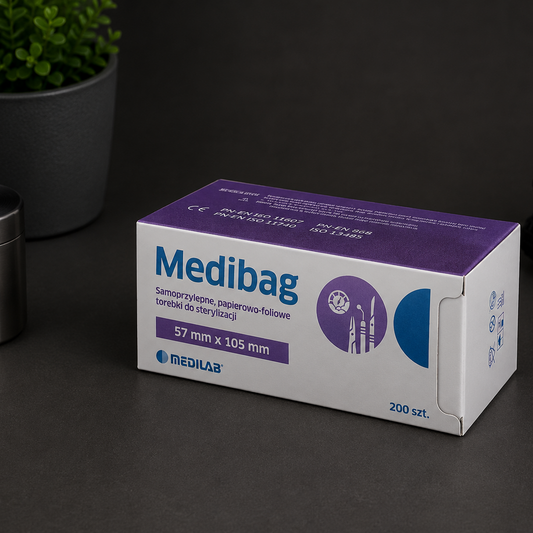 Torebki do Sterylizacji Papierowo-Foliowe Samoprzylepne 57 × 105 mm, MEDIBAG – 200 szt.
