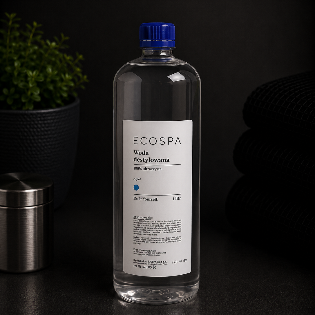 Woda destylowana ECOSPA 1000 ml – ultraczysta do kosmetyków i zastosowań technicznych